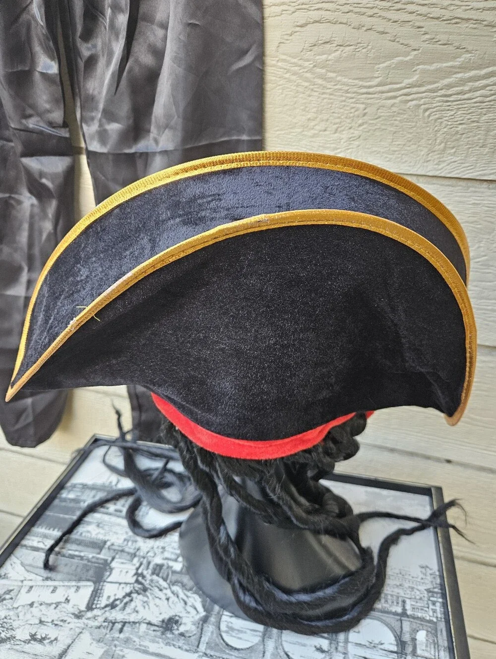 Hauntlook Pirate Hat with dreadlocks and black satin pants large